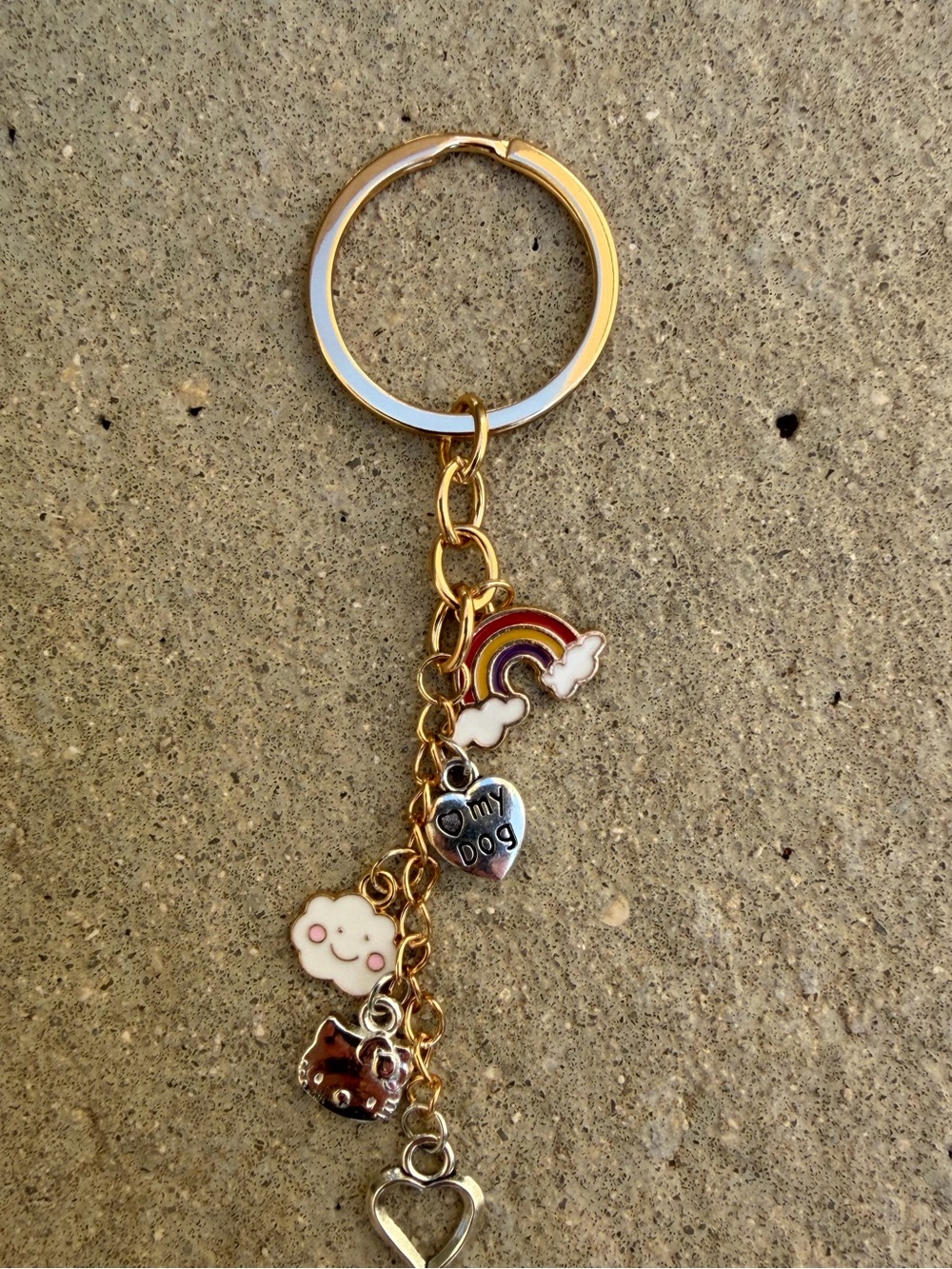 Gold Rainbow & Charm Keychain with Heart